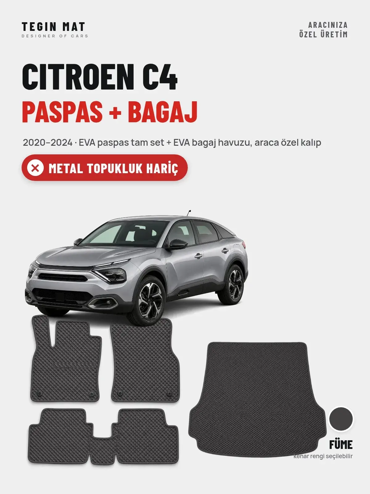 Citroen C4 EVA Paspas + Bagaj Havuzu Seti (2020–2024) Füme – Metal Topukluk Hariç (1)