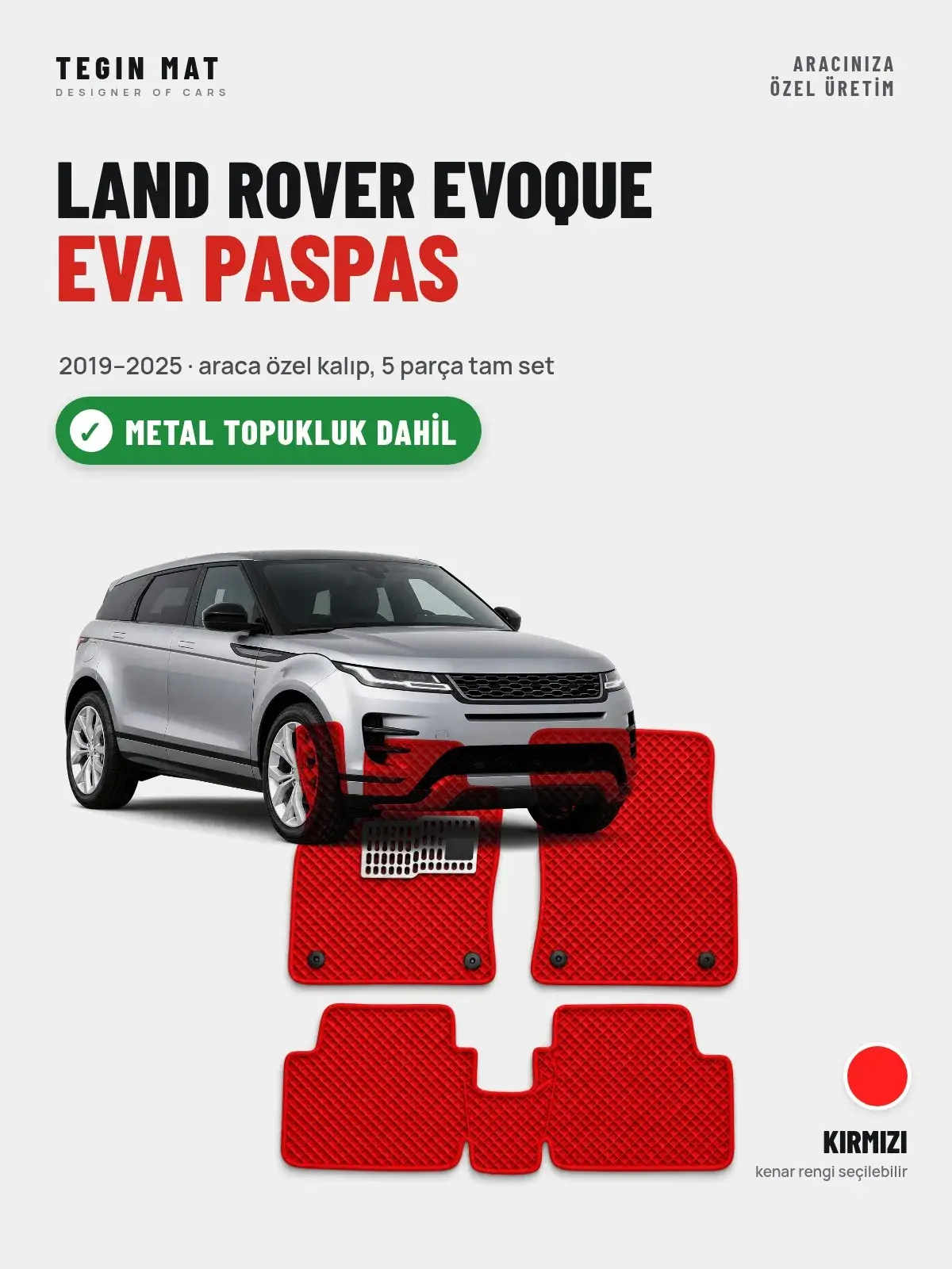 Land Rover Evoque EVA Oto Paspas Tam Set (2019–2025) Kırmızı – Metal Topukluk Dahil (1)