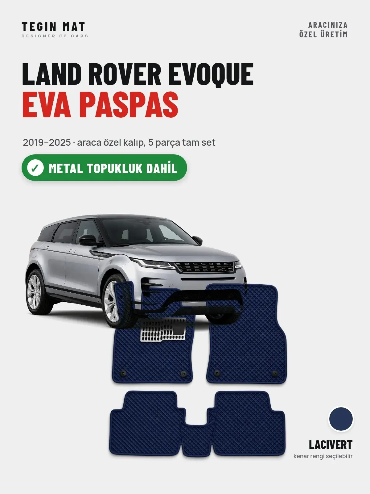 Land Rover Evoque EVA Oto Paspas Tam Set (2019–2025) Lacivert – Metal Topukluk Dahil (1)