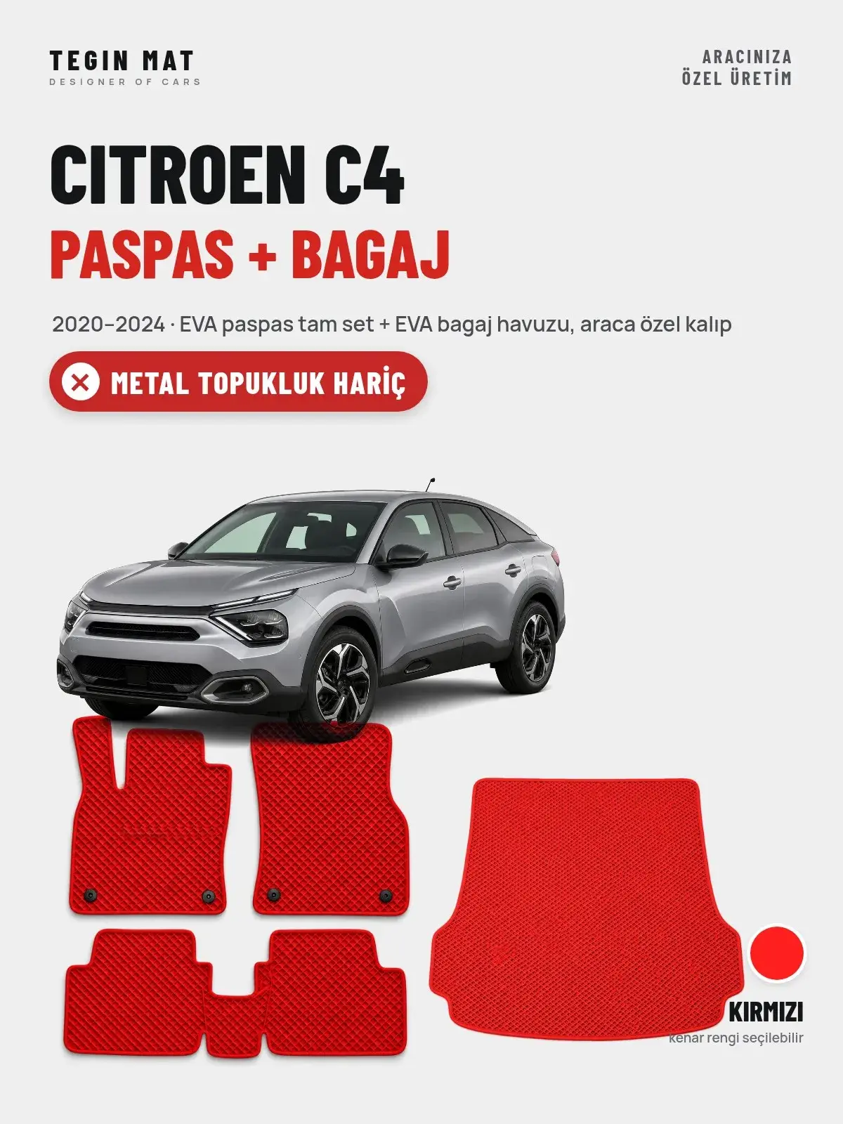Citroen C4 EVA Paspas + Bagaj Havuzu Seti (2020–2024) Kırmızı – Metal Topukluk Hariç (1)