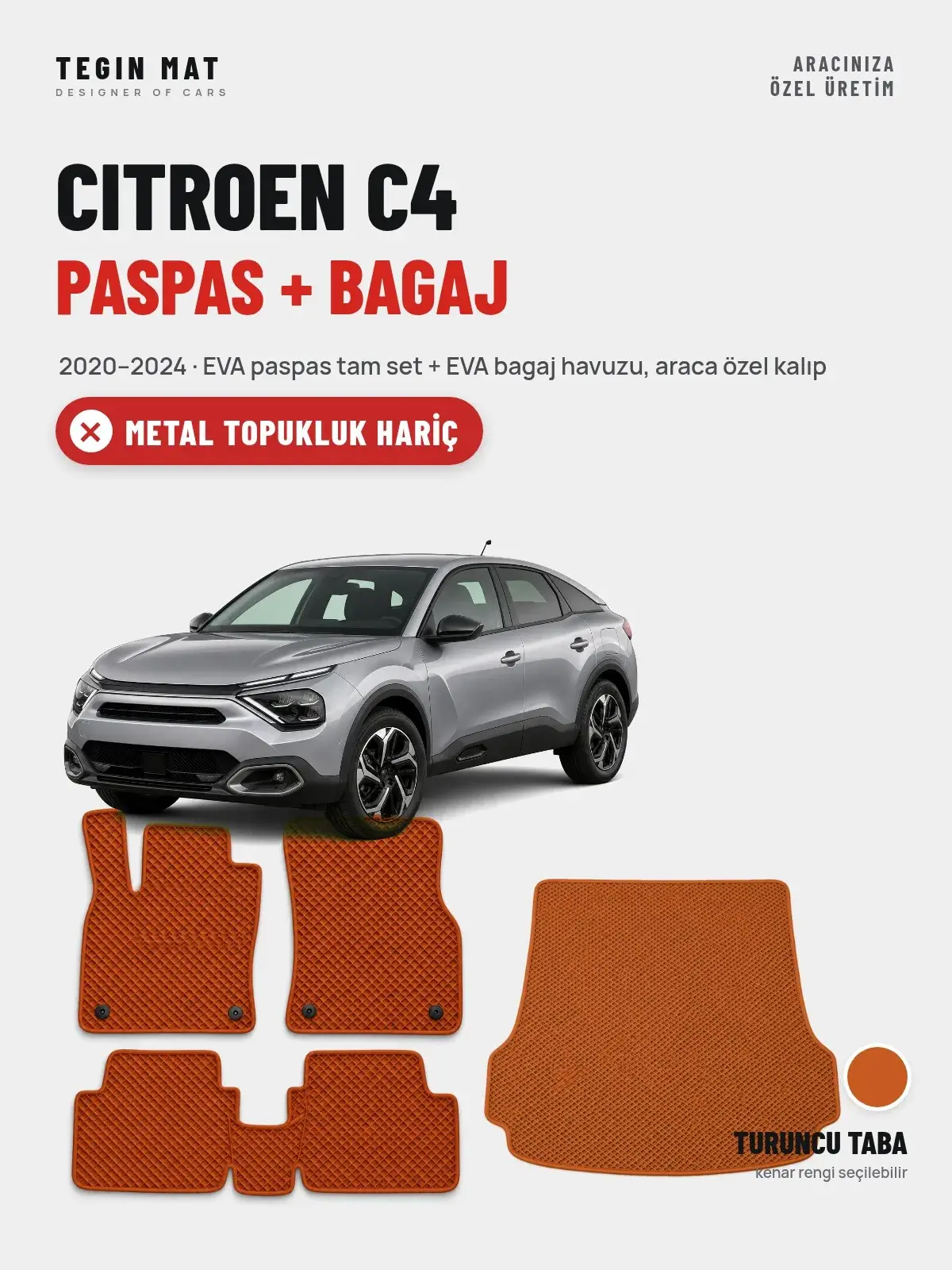 Citroen C4 EVA Paspas + Bagaj Havuzu Seti (2020–2024) Turuncu Taba – Metal Topukluk Hariç (1)