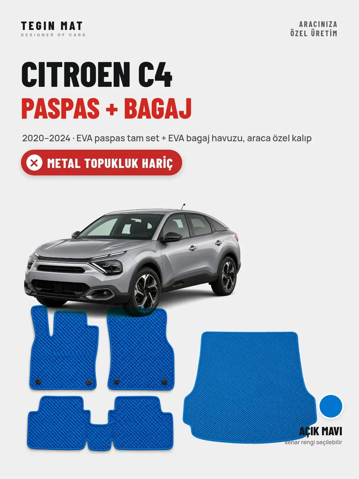 Citroen C4 EVA Paspas + Bagaj Havuzu Seti (2020–2024) Açık Mavi – Metal Topukluk Hariç (1)