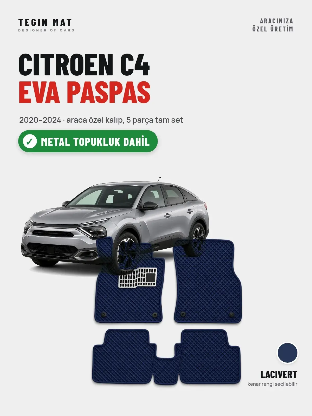 Citroen C4 EVA Oto Paspas Tam Set (2020–2024) Lacivert – Metal Topukluk Dahil (1)