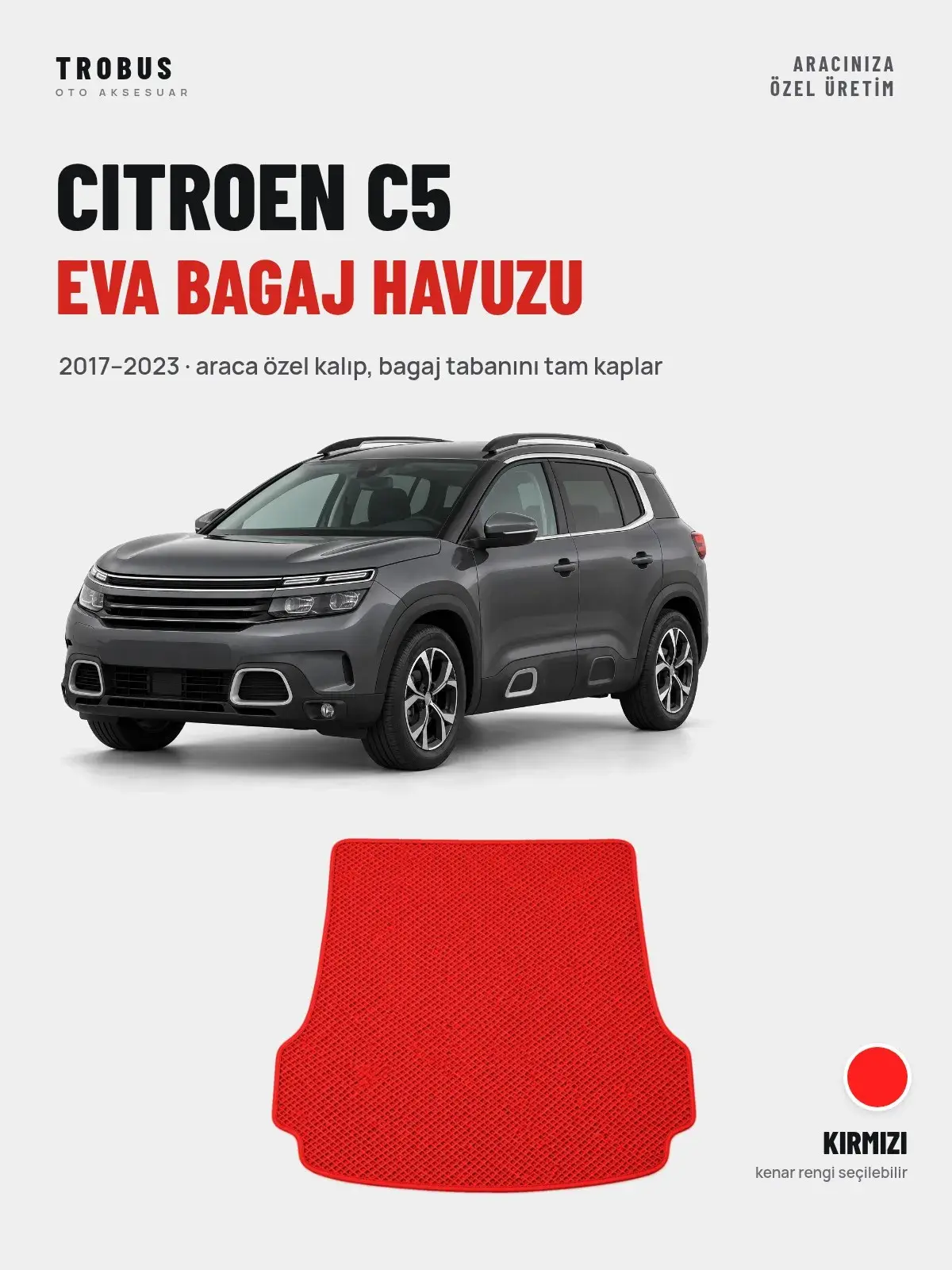 Citroen C5 EVA Bagaj Havuzu (2017–2023) Kırmızı – Araca Özel Kalıp (1)