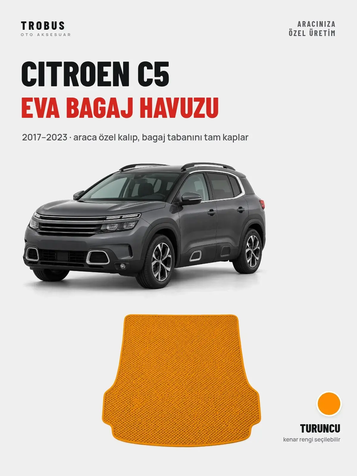 Citroen C5 EVA Bagaj Havuzu (2017–2023) Turuncu – Araca Özel Kalıp (1)