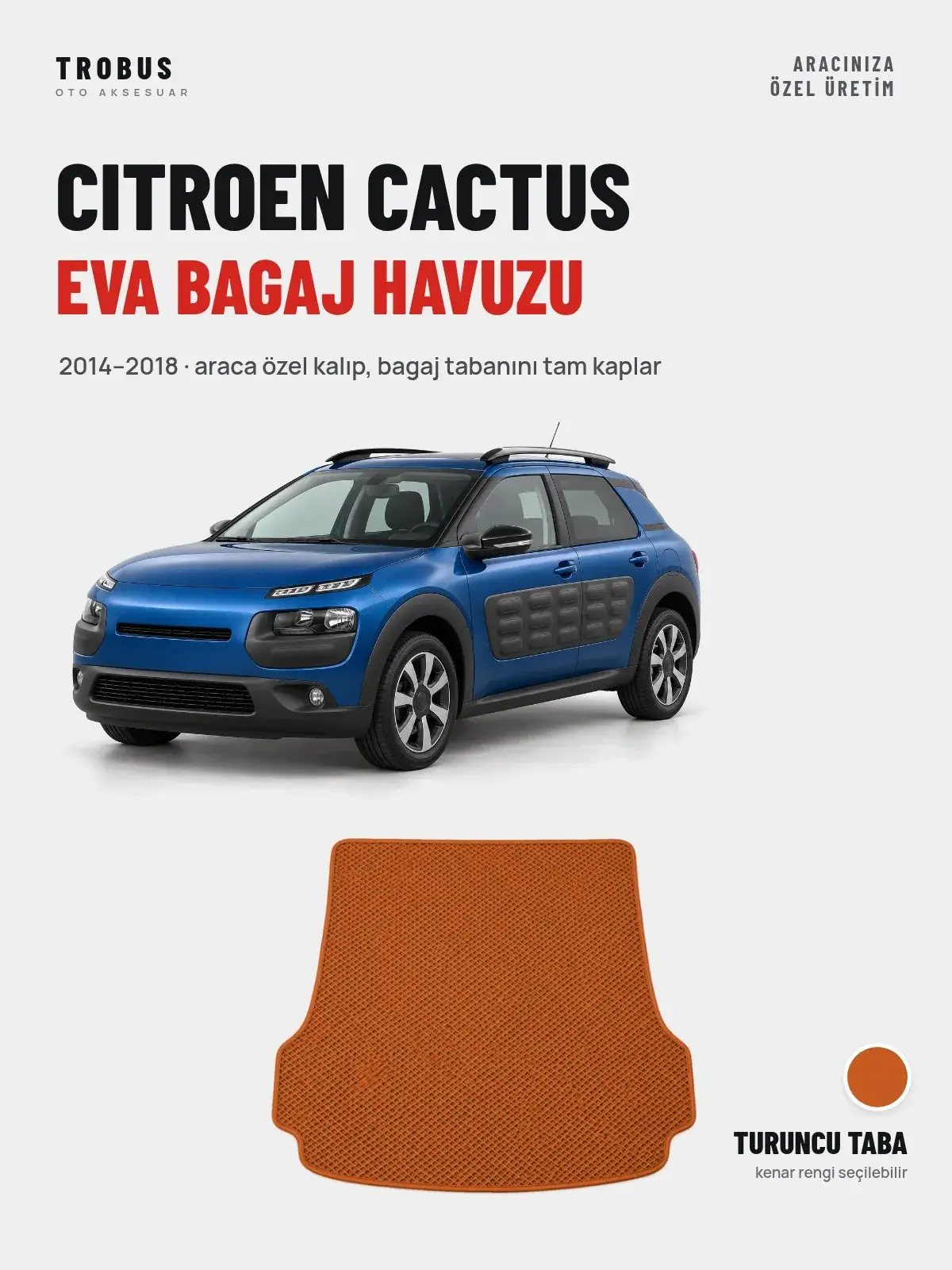 Citroen Cactus EVA Bagaj Havuzu (2014–2018) Turuncu Taba – Araca Özel Kalıp (1)