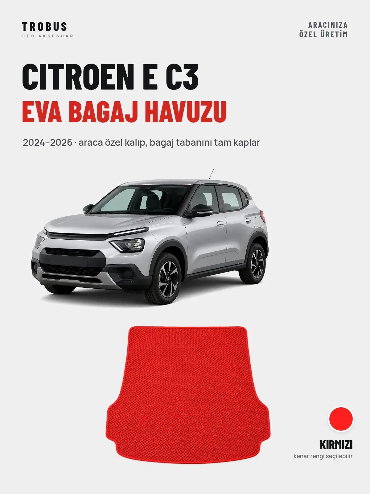Citroen E C3 EVA Bagaj Havuzu (2024–2026) Kırmızı – Araca Özel Kalıp (1)