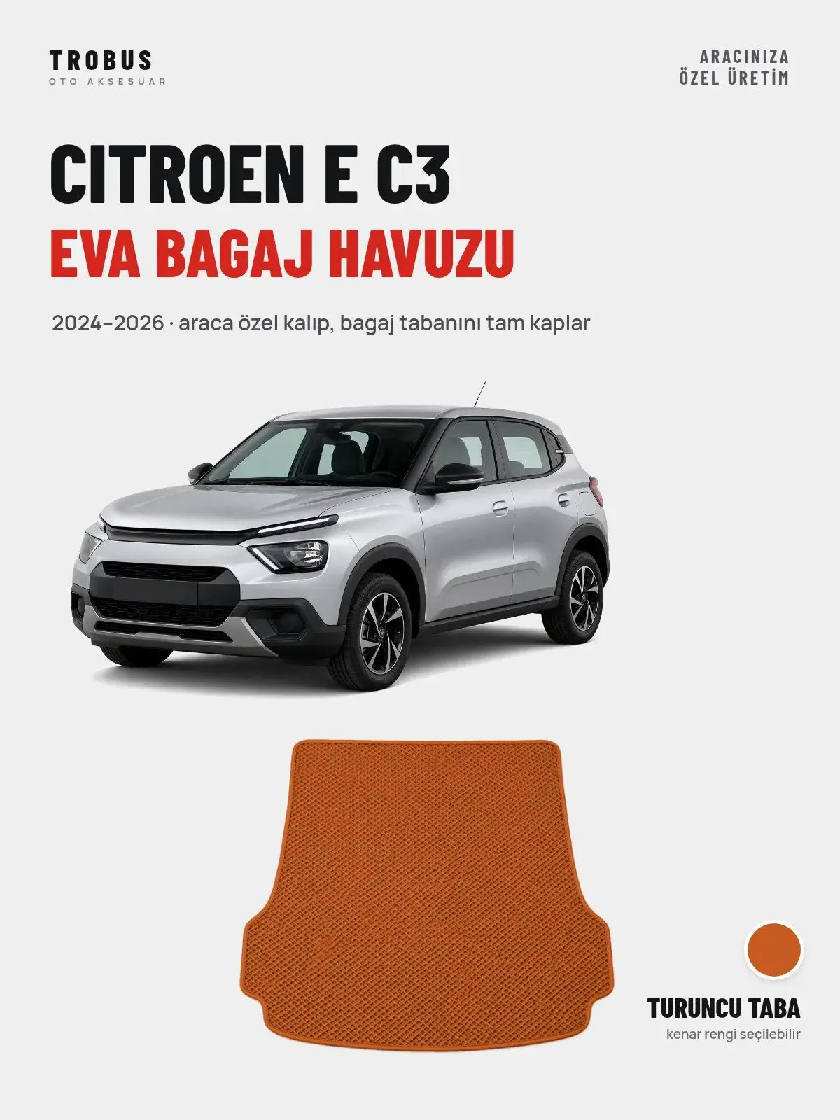 Citroen E C3 EVA Bagaj Havuzu (2024–2026) Turuncu Taba – Araca Özel Kalıp (1)