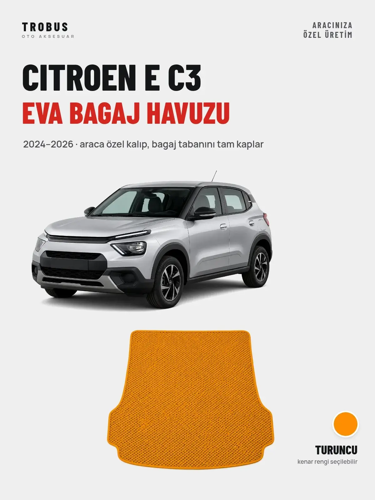 Citroen E C3 EVA Bagaj Havuzu (2024–2026) Turuncu – Araca Özel Kalıp (1)