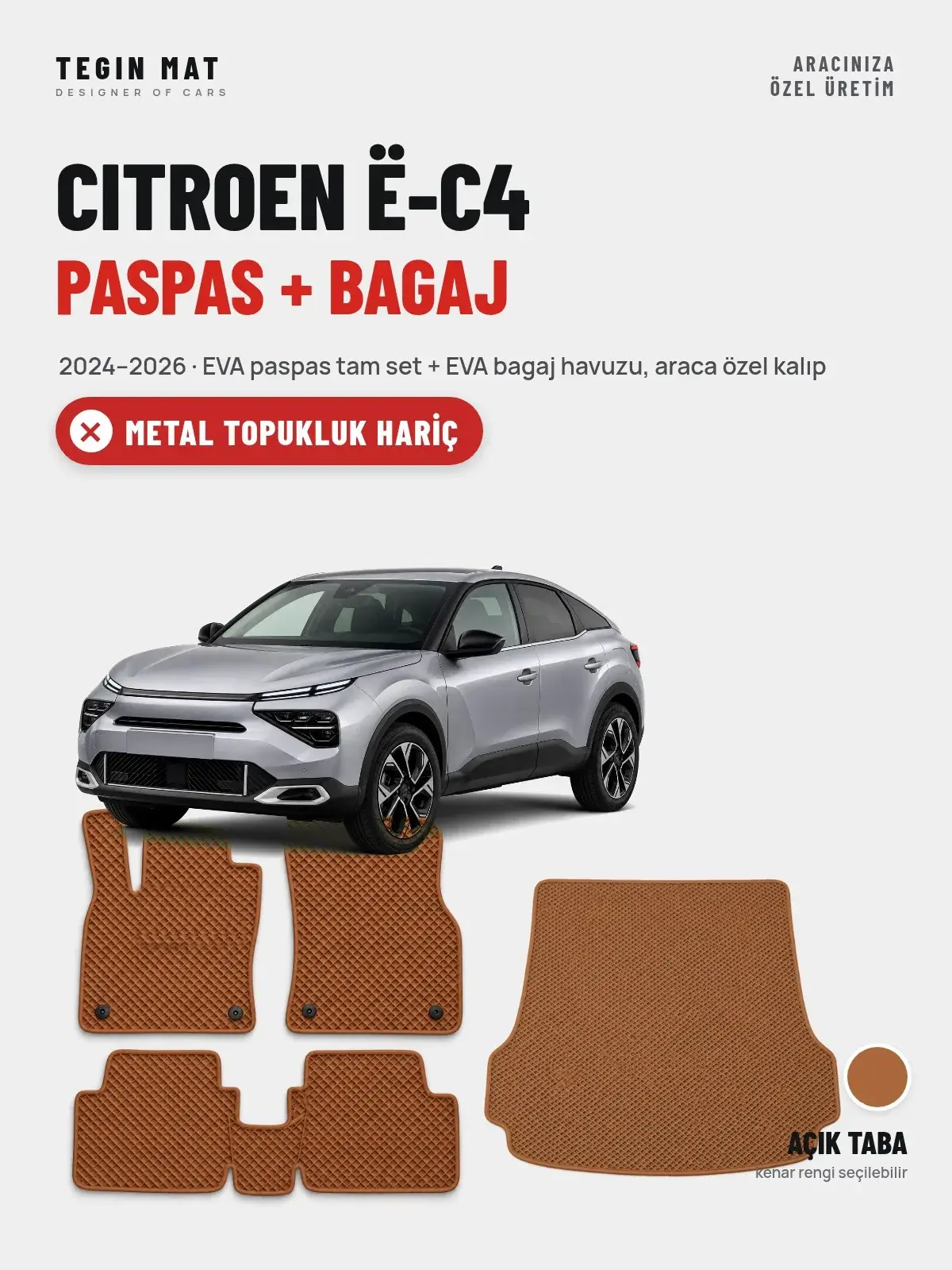 Citroen ë-C4 EVA Paspas + Bagaj Havuzu Seti (2024–2026) Açık Taba – Metal Topukluk Hariç (1)