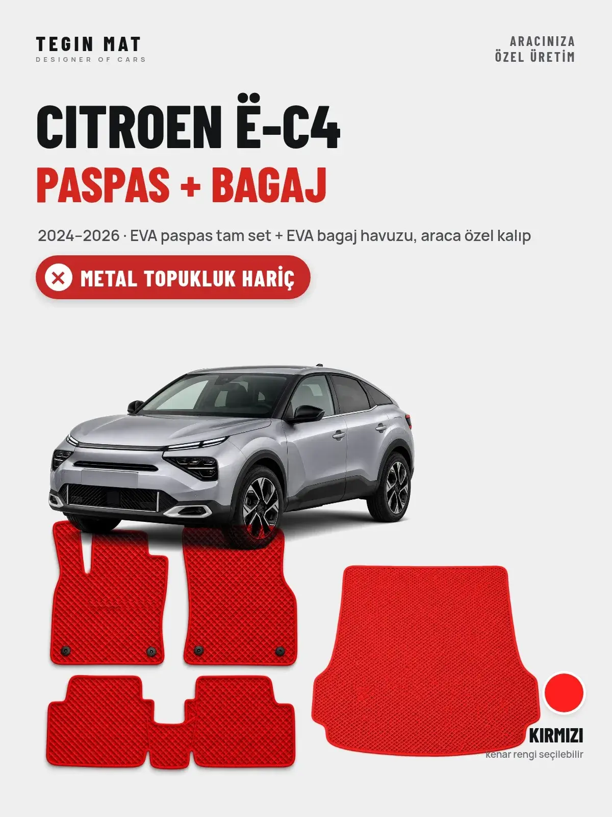 Citroen ë-C4 EVA Paspas + Bagaj Havuzu Seti (2024–2026) Kırmızı – Metal Topukluk Hariç (1)