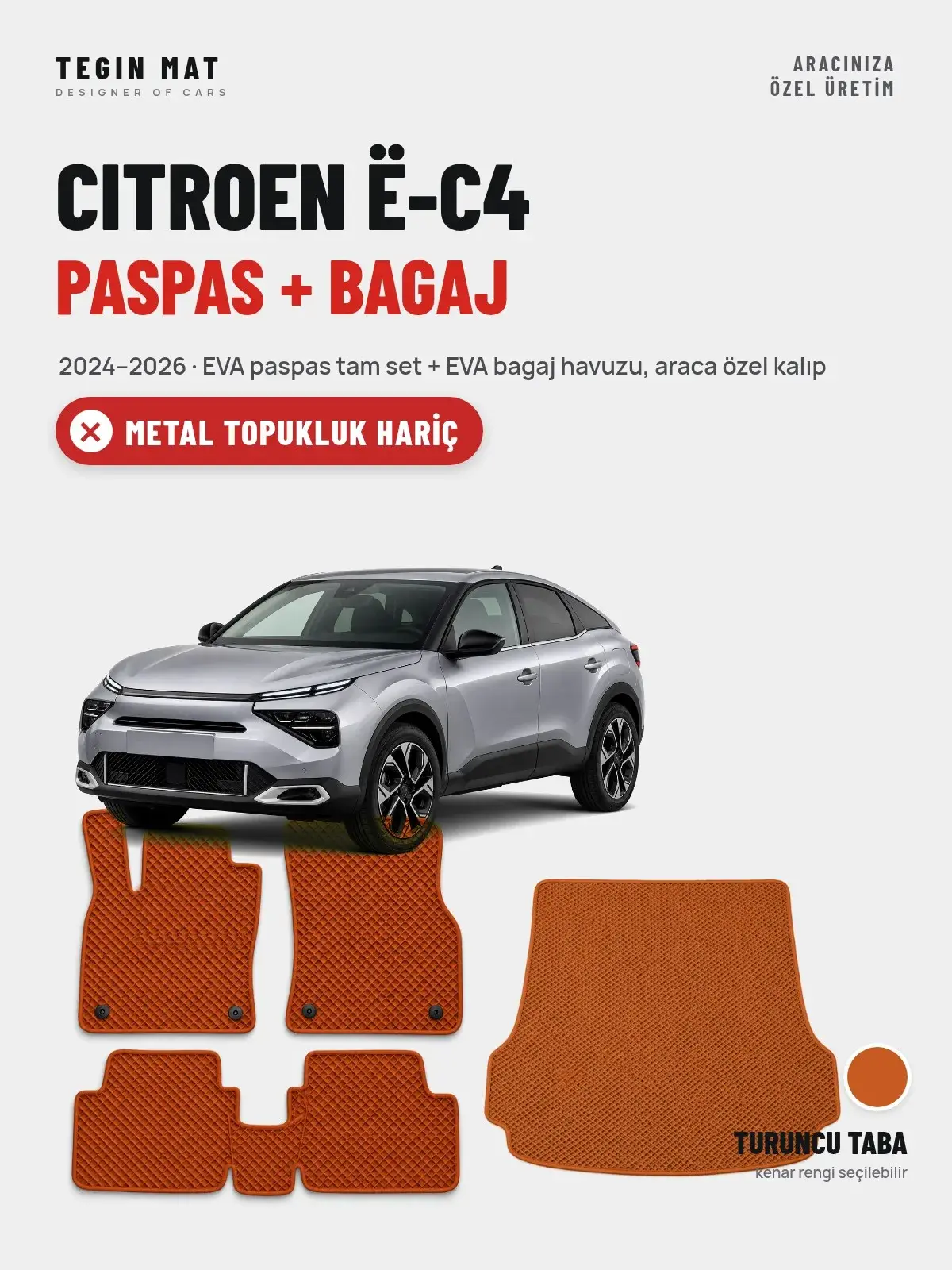 Citroen ë-C4 EVA Paspas + Bagaj Havuzu Seti (2024–2026) Turuncu Taba – Metal Topukluk Hariç (1)