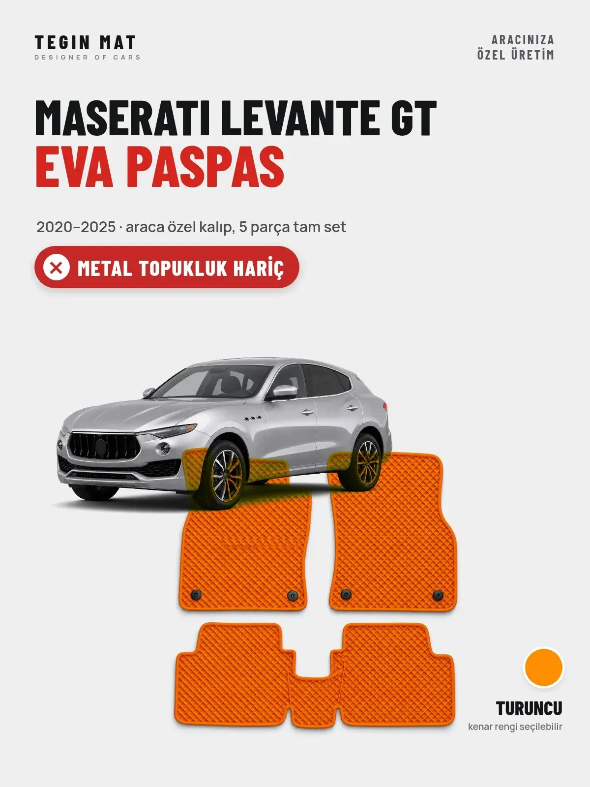 Maserati Levante GT EVA Oto Paspas Tam Set (2020–2025) Turuncu – Metal Topukluk Hariç (1)