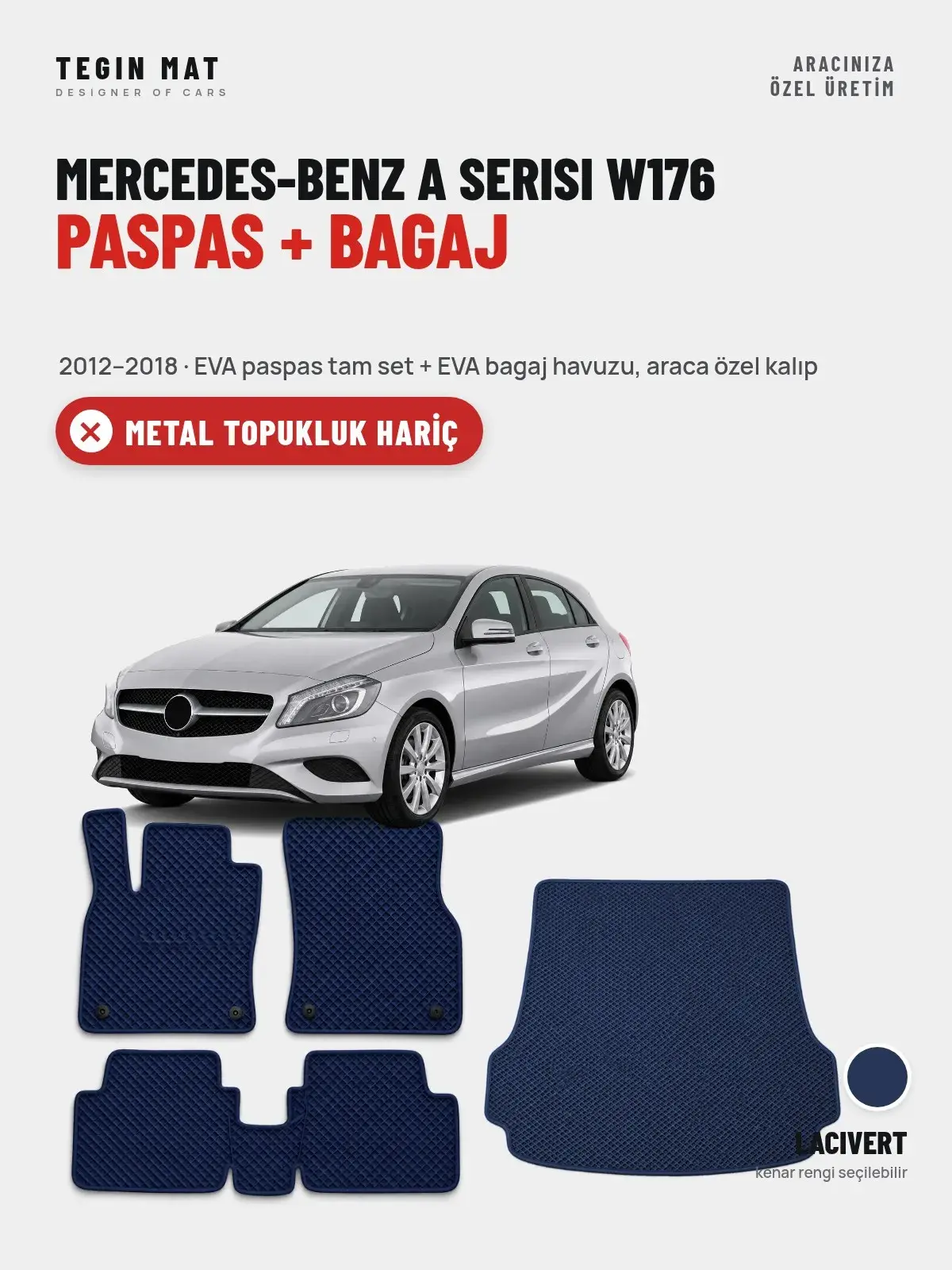 Mercedes-Benz A Serisi W176 EVA Paspas + Bagaj Havuzu Seti (2012–2018) Lacivert – Metal Topukluk Hariç (1)