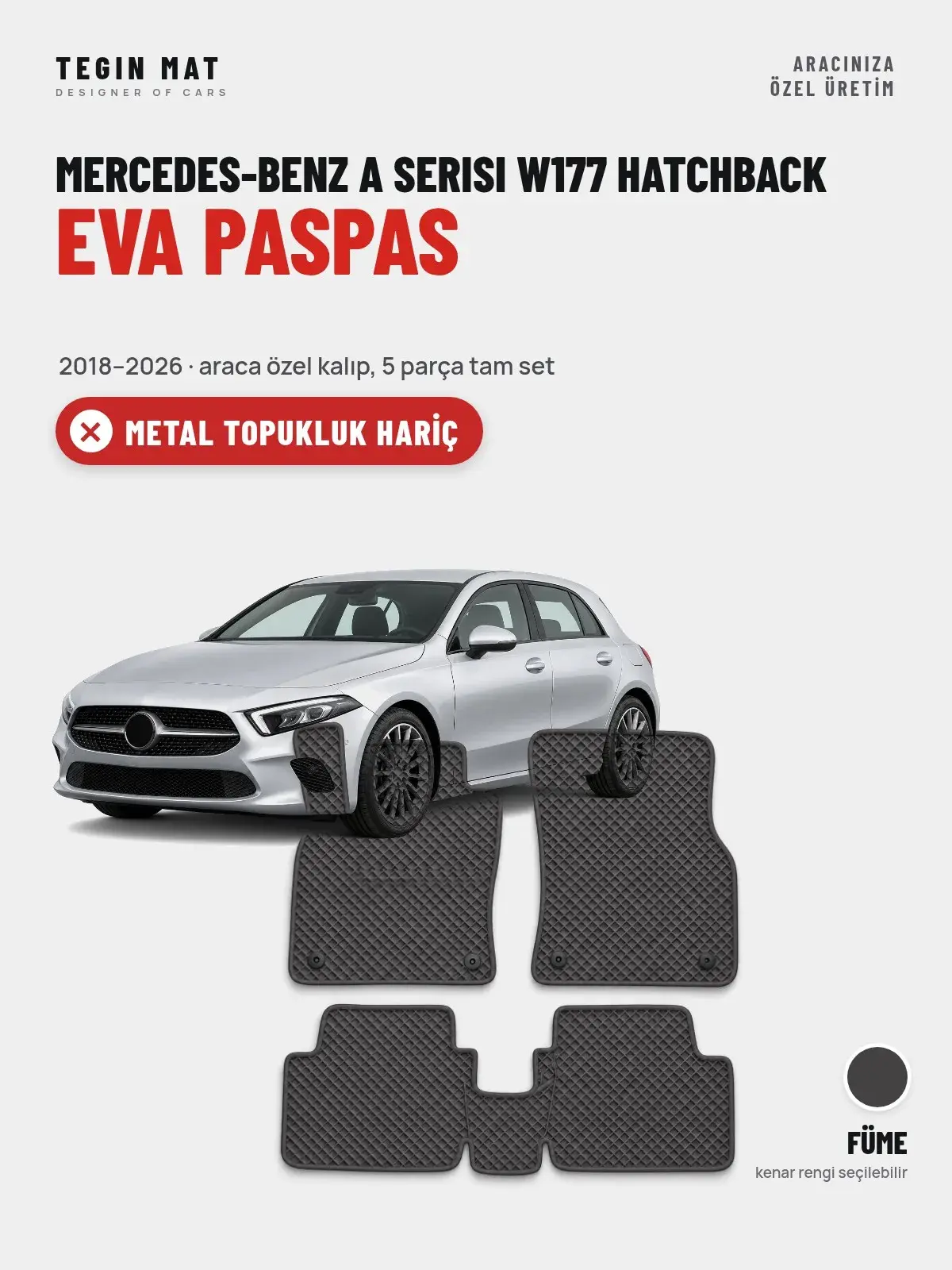 Mercedes-Benz A Serisi W177 Hatchback EVA Oto Paspas Tam Set (2018–2026) Füme – Metal Topukluk Hariç (1)