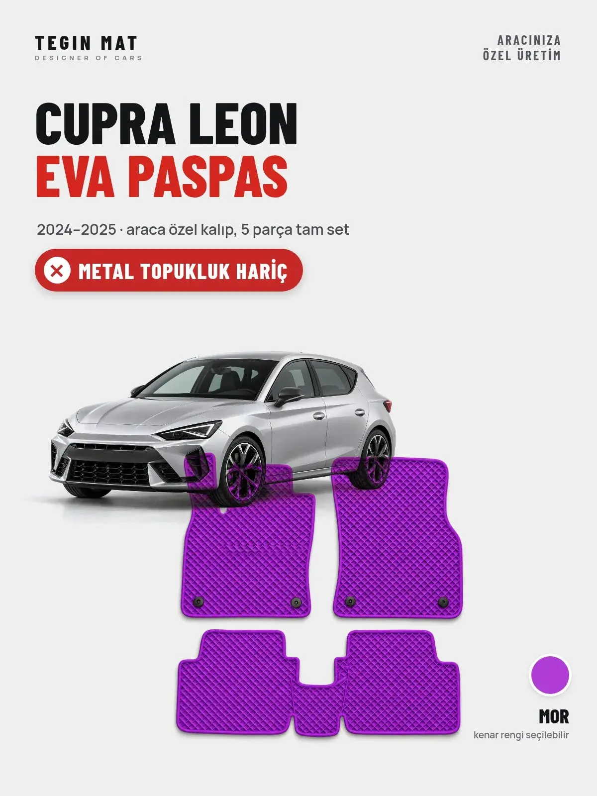 Cupra Leon EVA Oto Paspas Tam Set (2024–2025) Mor – Metal Topukluk Hariç (1)