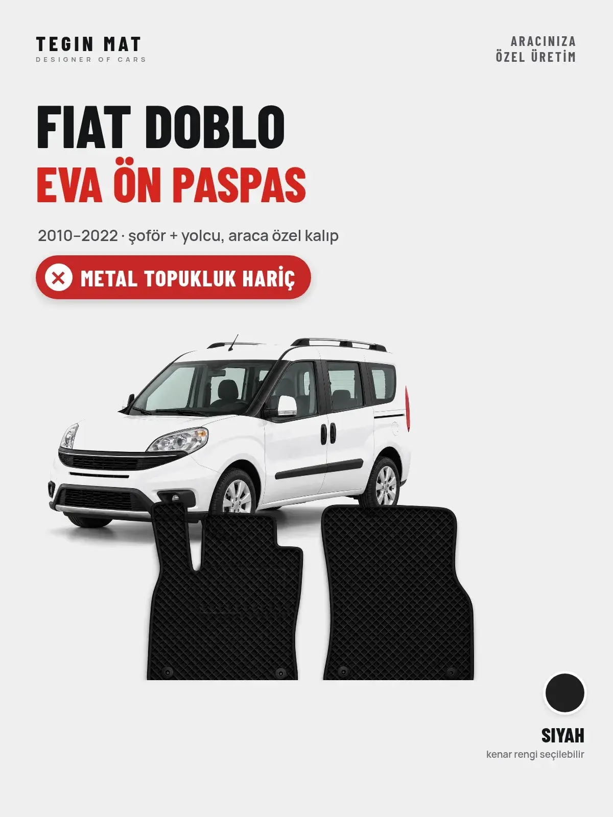 Fiat Doblo EVA Ön Paspas (2010–2022) Siyah – Metal Topukluk Hariç (1)
