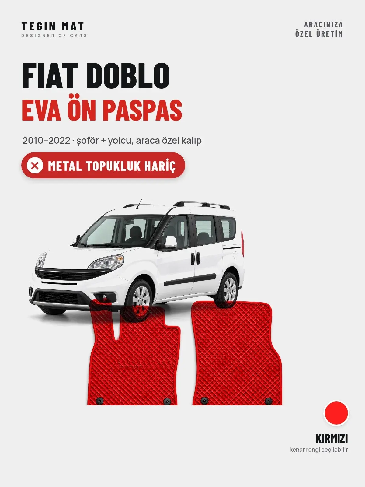 Fiat Doblo EVA Ön Paspas (2010–2022) Kırmızı – Metal Topukluk Hariç (1)