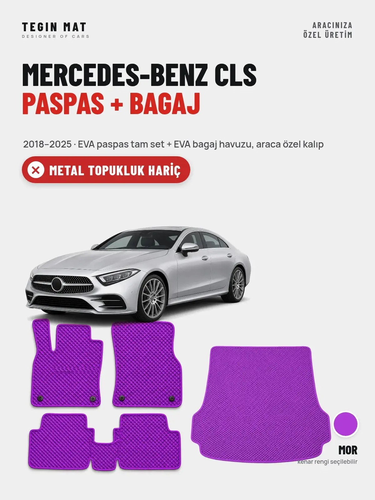 Mercedes-Benz CLS EVA Paspas + Bagaj Havuzu Seti (2018–2025) Mor – Metal Topukluk Hariç (1)