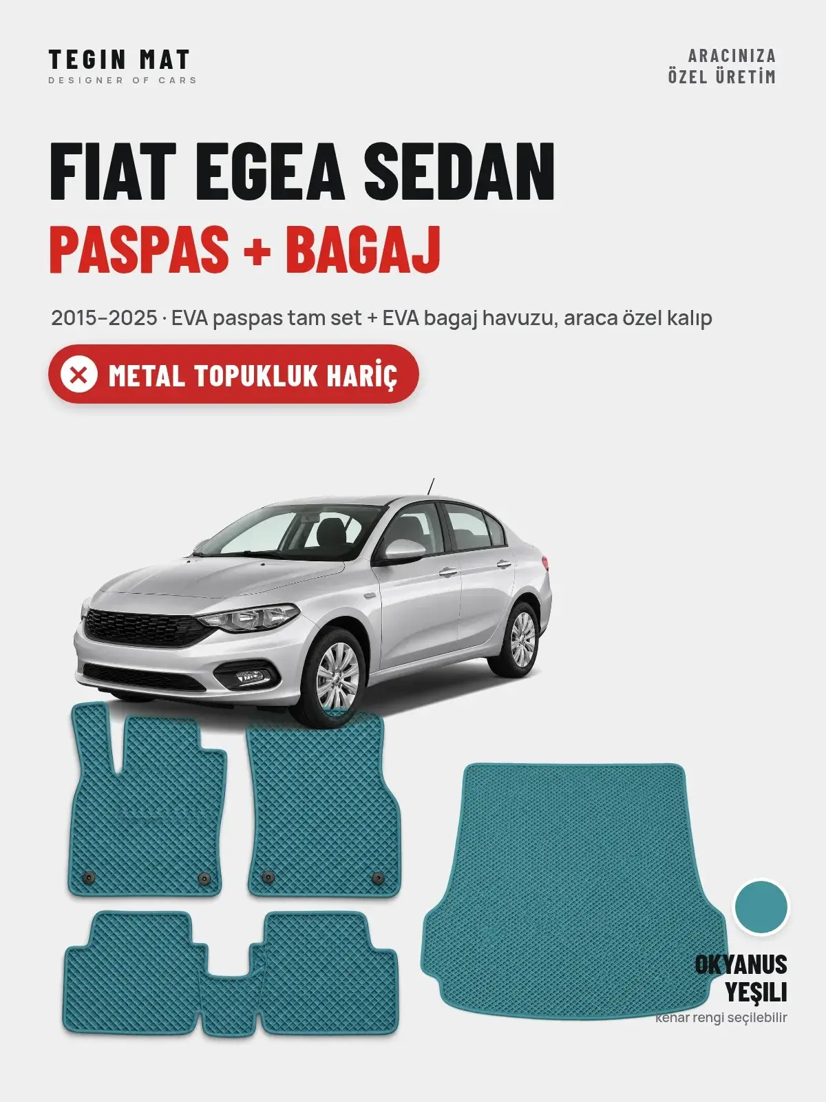 Fiat Egea Sedan EVA Paspas + Bagaj Havuzu Seti (2015–2025) Okyanus Yeşili – Metal Topukluk Hariç (1)