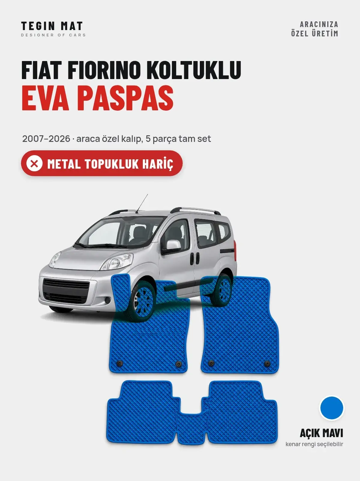 Fiat Fiorino Koltuklu EVA Oto Paspas Tam Set (2007–2026) Açık Mavi – Metal Topukluk Hariç (1)