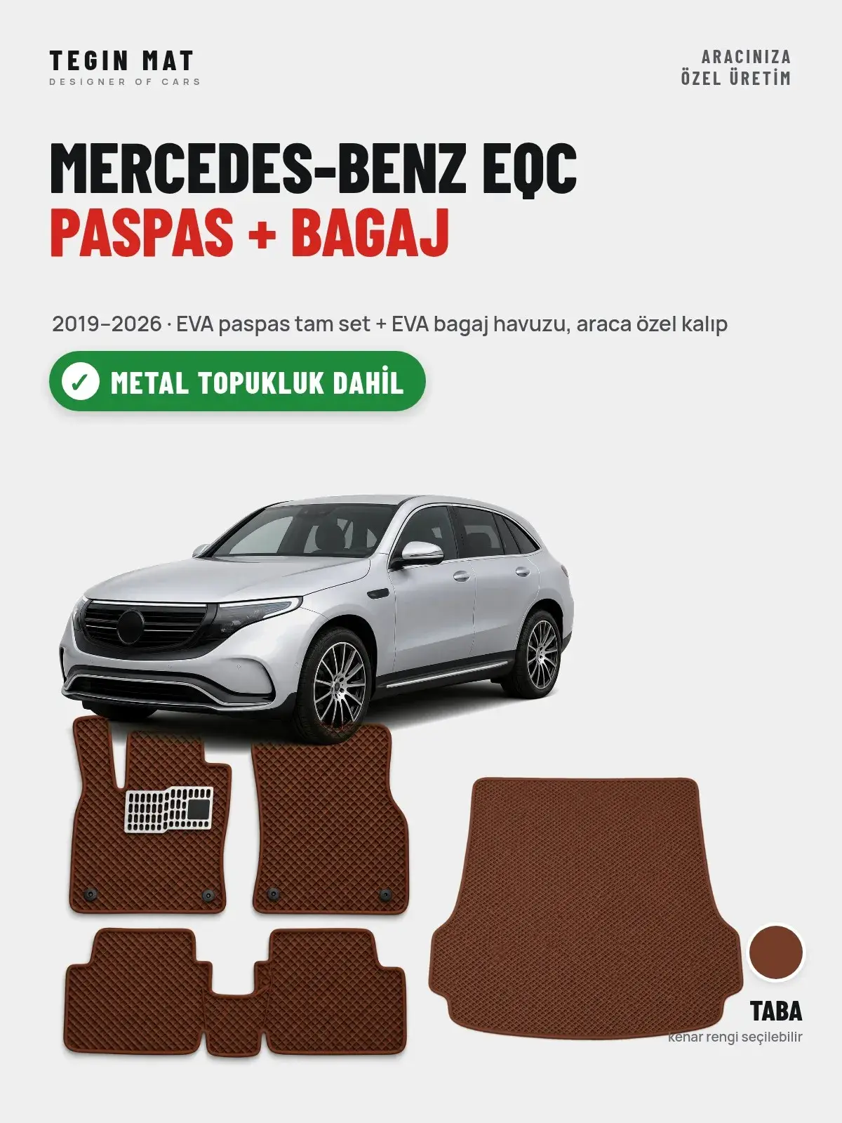 Mercedes-Benz EQC EVA Paspas + Bagaj Havuzu Seti (2019–2026) Taba – Metal Topukluk Dahil (1)