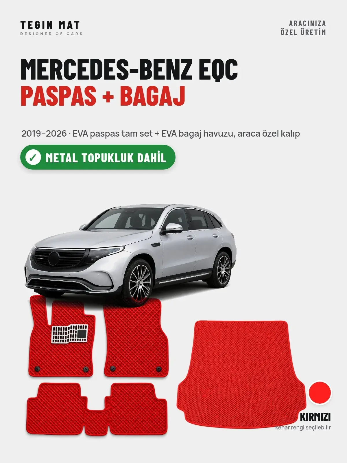 Mercedes-Benz EQC EVA Paspas + Bagaj Havuzu Seti (2019–2026) Kırmızı – Metal Topukluk Dahil (1)
