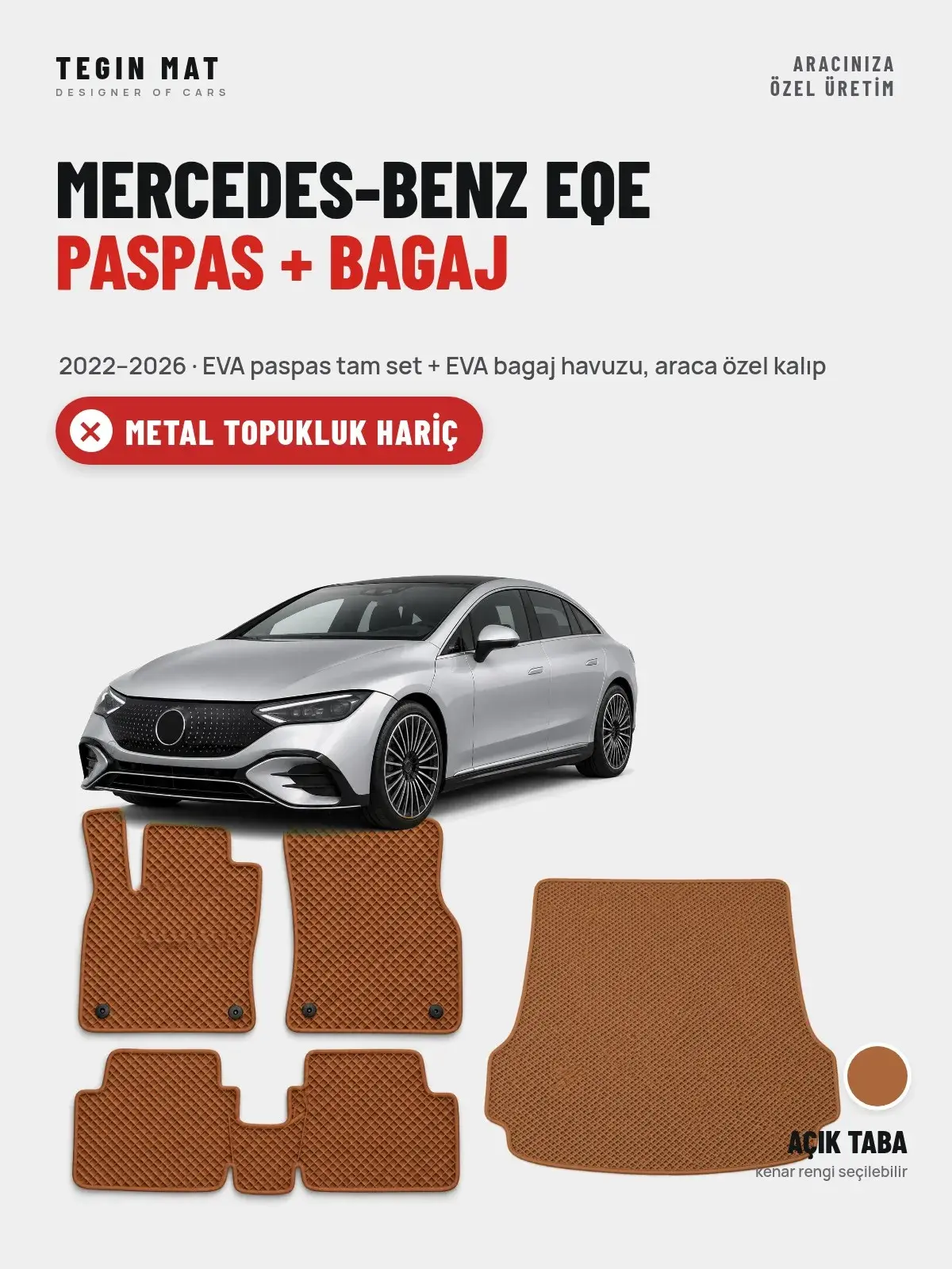 Mercedes-Benz EQE EVA Paspas + Bagaj Havuzu Seti (2022–2026) Açık Taba – Metal Topukluk Hariç (1)