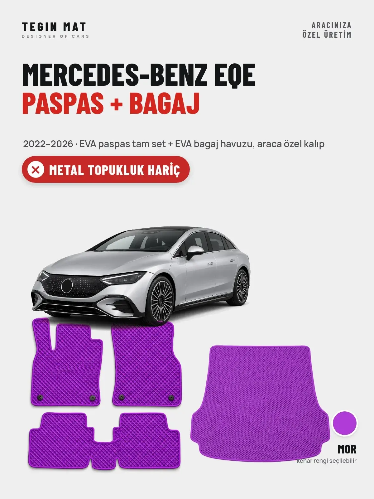 Mercedes-Benz EQE EVA Paspas + Bagaj Havuzu Seti (2022–2026) Mor – Metal Topukluk Hariç (1)