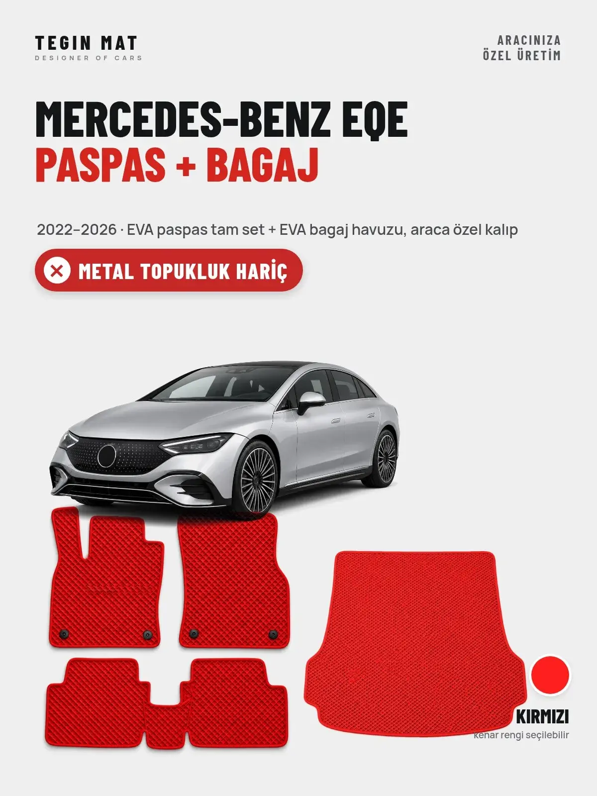 Mercedes-Benz EQE EVA Paspas + Bagaj Havuzu Seti (2022–2026) Kırmızı – Metal Topukluk Hariç (1)