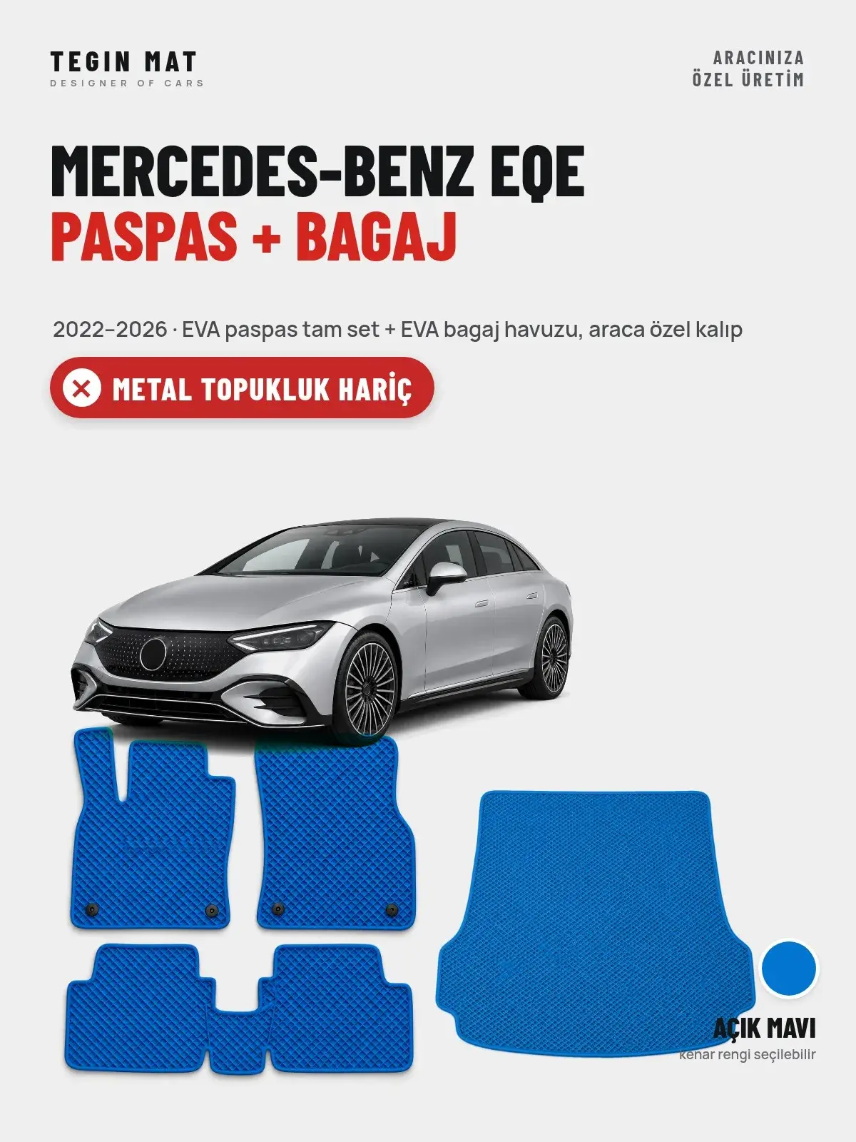 Mercedes-Benz EQE EVA Paspas + Bagaj Havuzu Seti (2022–2026) Açık Mavi – Metal Topukluk Hariç (1)