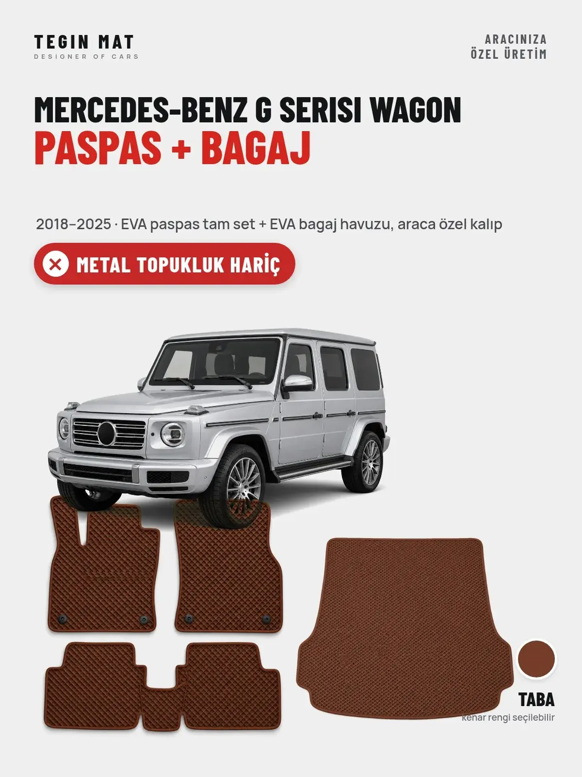 Mercedes-Benz G Serisi Wagon EVA Paspas + Bagaj Havuzu Seti (2018–2025) Taba – Metal Topukluk Hariç (1)