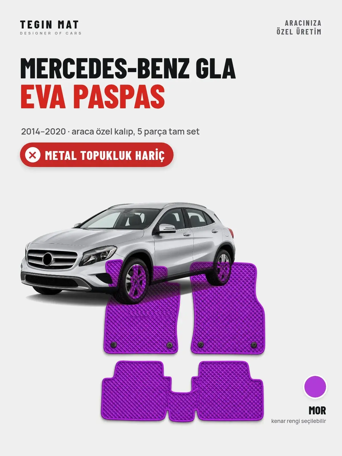 Mercedes-Benz GLA EVA Oto Paspas Tam Set (2014–2020) Mor – Metal Topukluk Hariç (1)