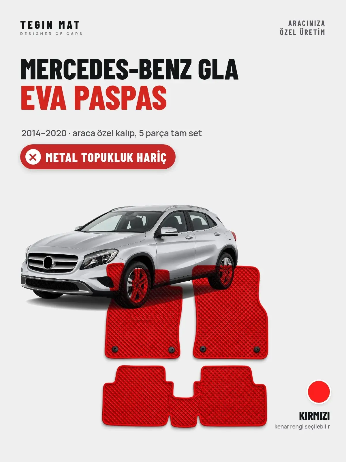 Mercedes-Benz GLA EVA Oto Paspas Tam Set (2014–2020) Kırmızı – Metal Topukluk Hariç (1)