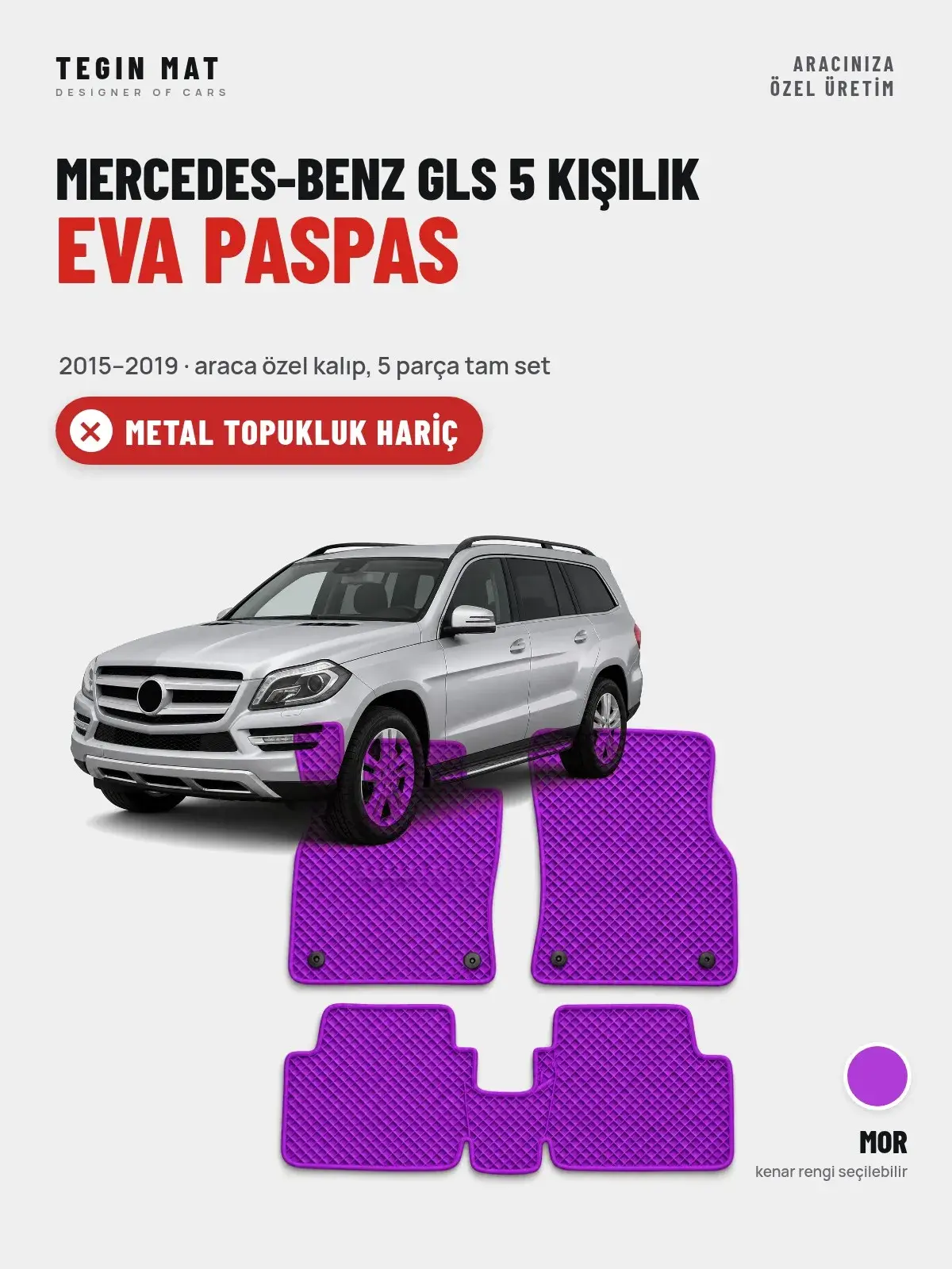 Mercedes-Benz GLS 5 Kişilik EVA Oto Paspas Tam Set (2015–2019) Mor – Metal Topukluk Hariç (1)