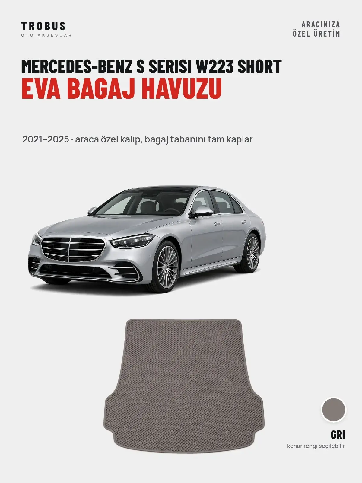 Mercedes-Benz S Serisi W223 Short EVA Bagaj Havuzu (2021–2025) Gri – Araca Özel Kalıp (1)
