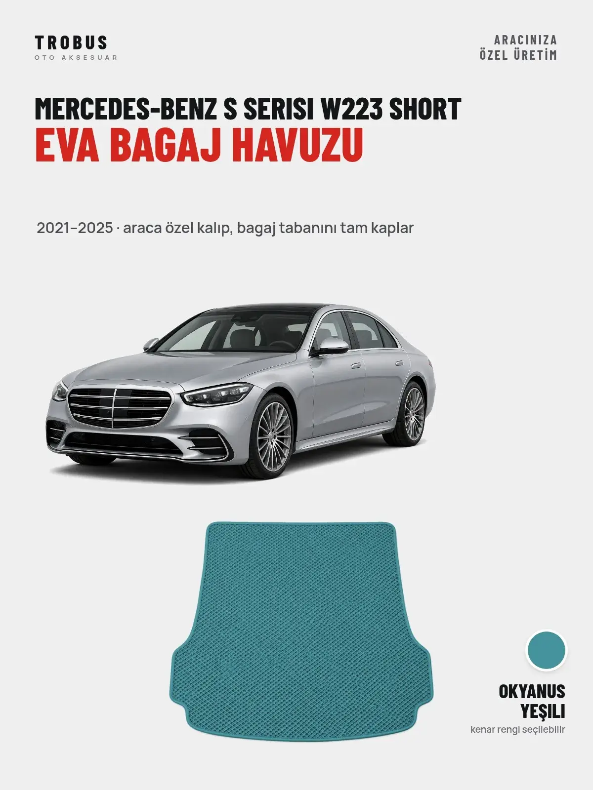 Mercedes-Benz S Serisi W223 Short EVA Bagaj Havuzu (2021–2025) Okyanus Yeşili – Araca Özel Kalıp (1)