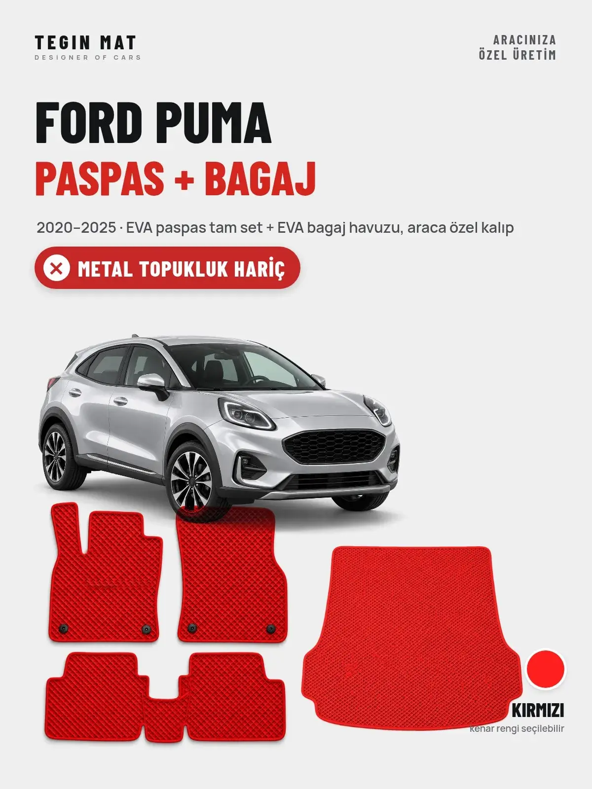 Ford Puma EVA Paspas + Bagaj Havuzu Seti (2020–2025) Kırmızı – Metal Topukluk Hariç (1)