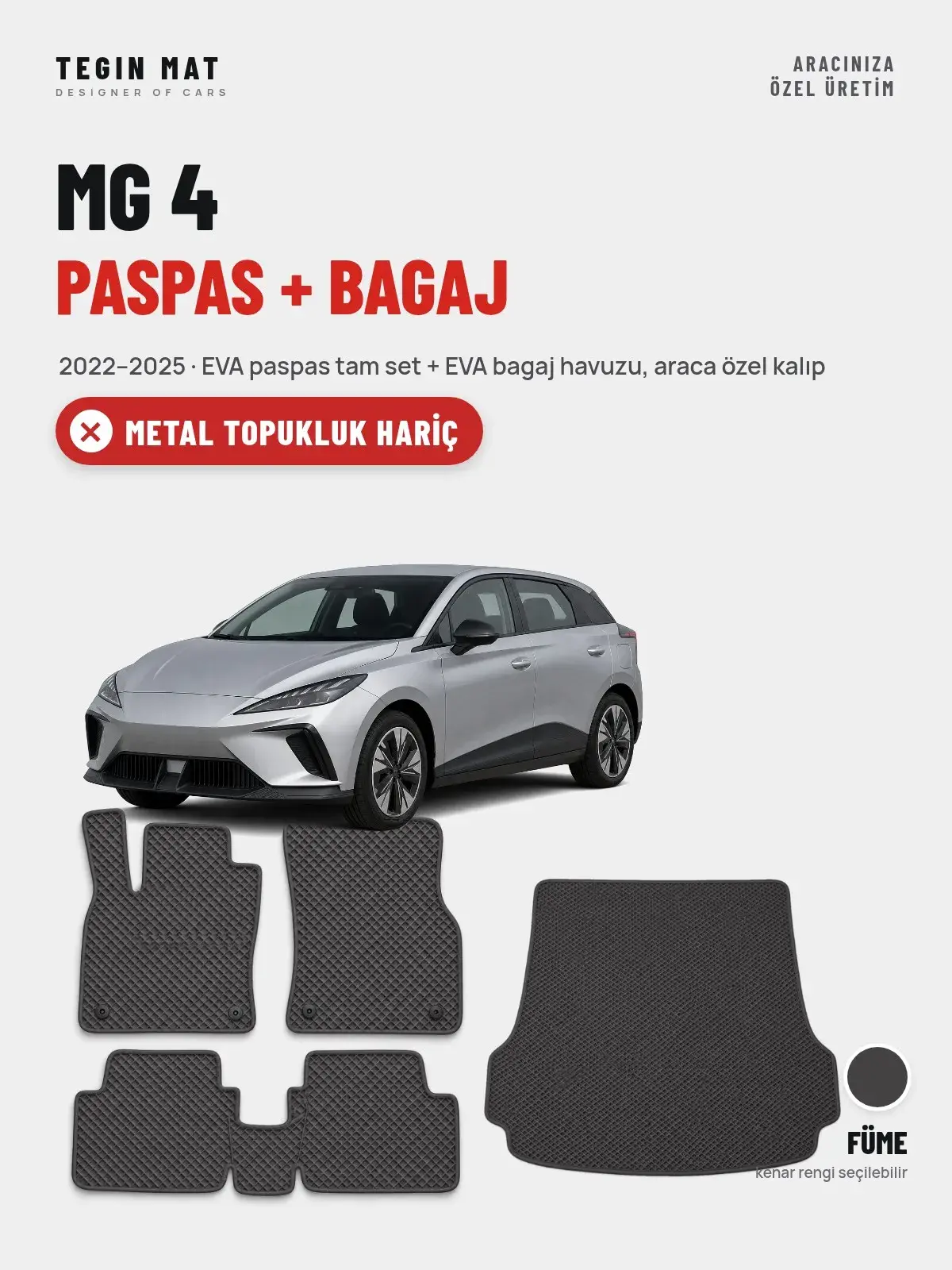 MG 4 EVA Paspas + Bagaj Havuzu Seti (2022–2025) Füme – Metal Topukluk Hariç (1)