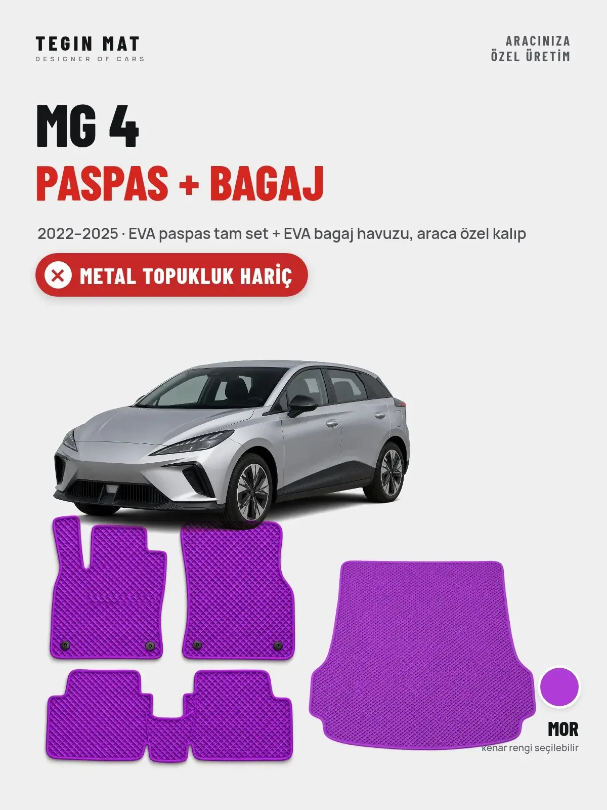 MG 4 EVA Paspas + Bagaj Havuzu Seti (2022–2025) Mor – Metal Topukluk Hariç (1)