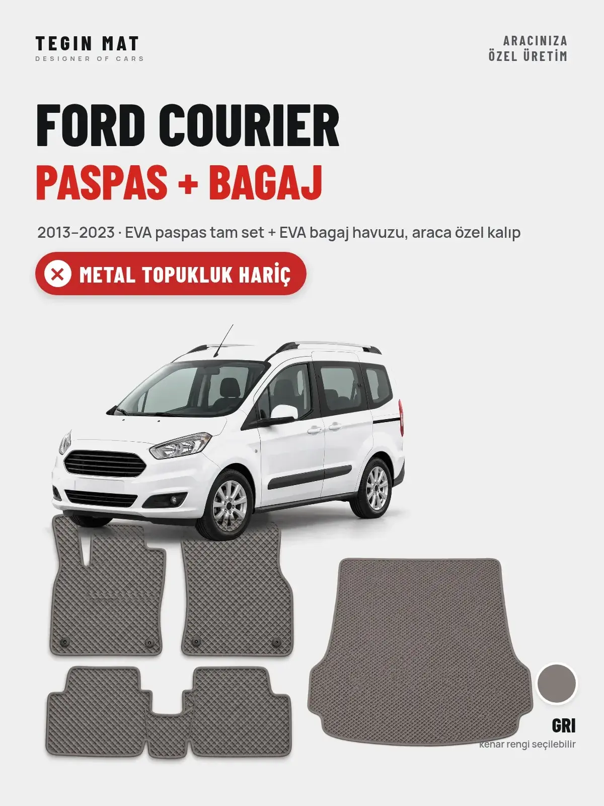 Ford Courier EVA Paspas + Bagaj Havuzu Seti (2013–2023) Gri – Metal Topukluk Hariç (1)