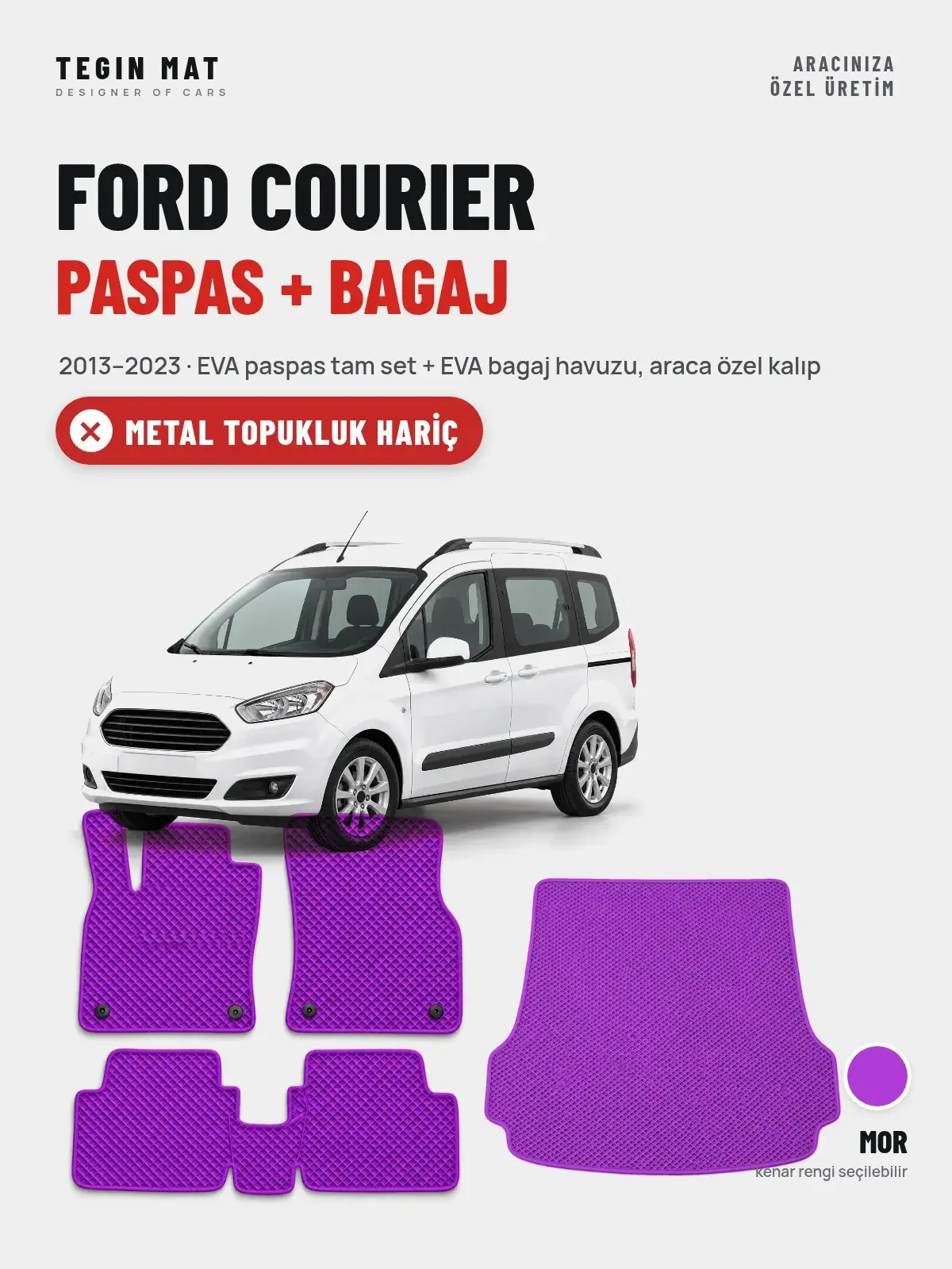 Ford Courier EVA Paspas + Bagaj Havuzu Seti (2013–2023) Mor – Metal Topukluk Hariç (1)