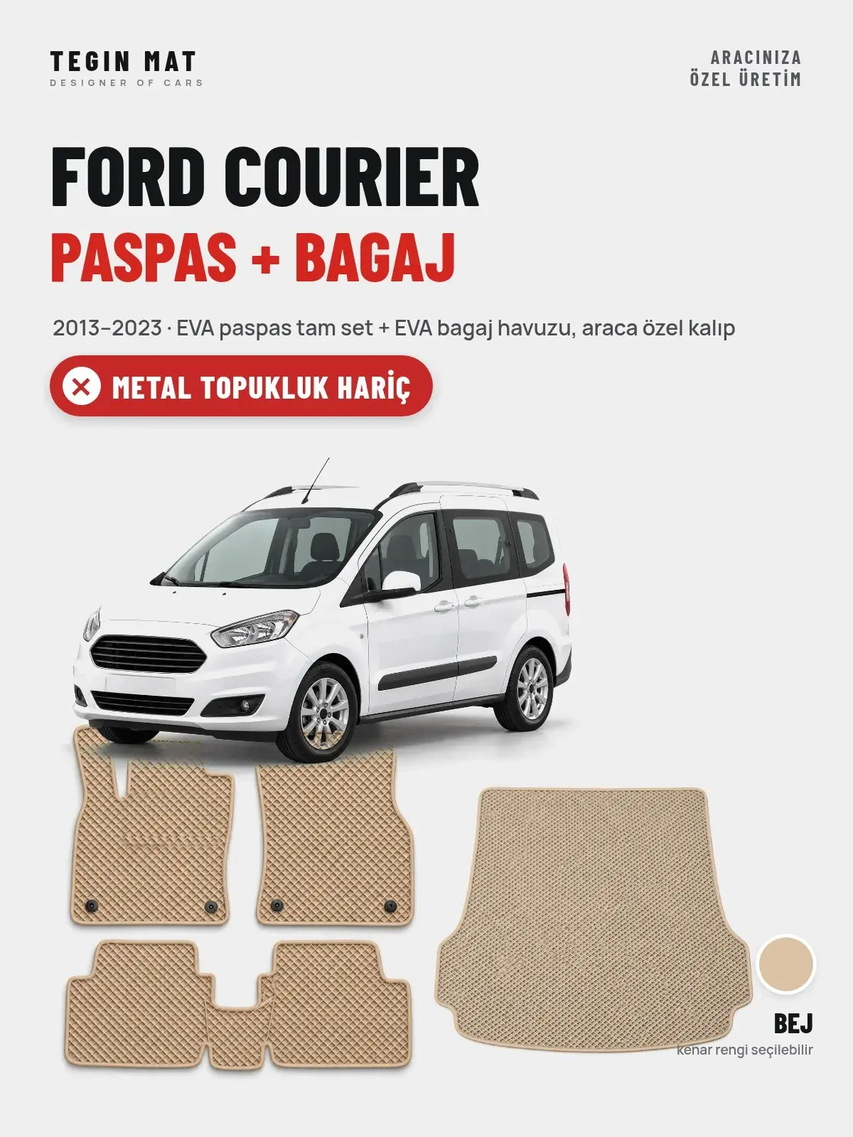 Ford Courier EVA Paspas + Bagaj Havuzu Seti (2013–2023) Bej – Metal Topukluk Hariç (1)