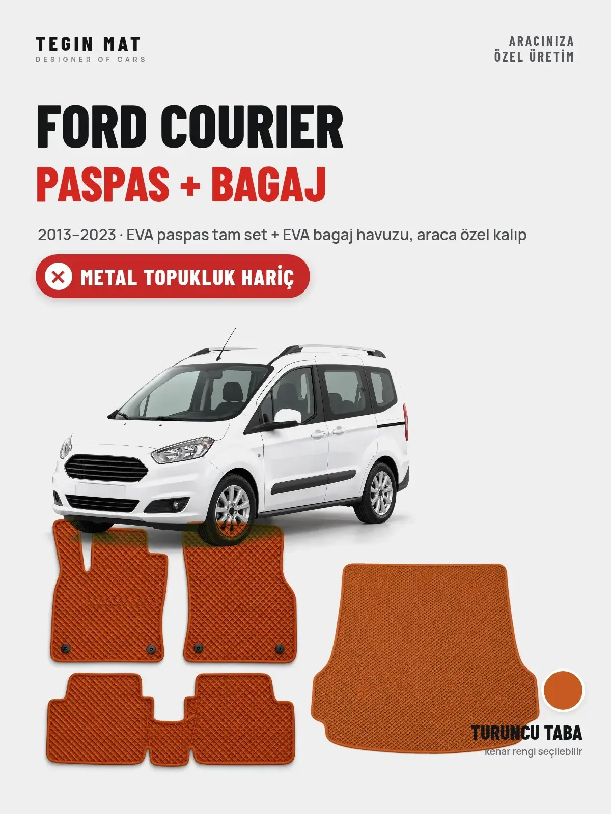 Ford Courier EVA Paspas + Bagaj Havuzu Seti (2013–2023) Turuncu Taba – Metal Topukluk Hariç (1)