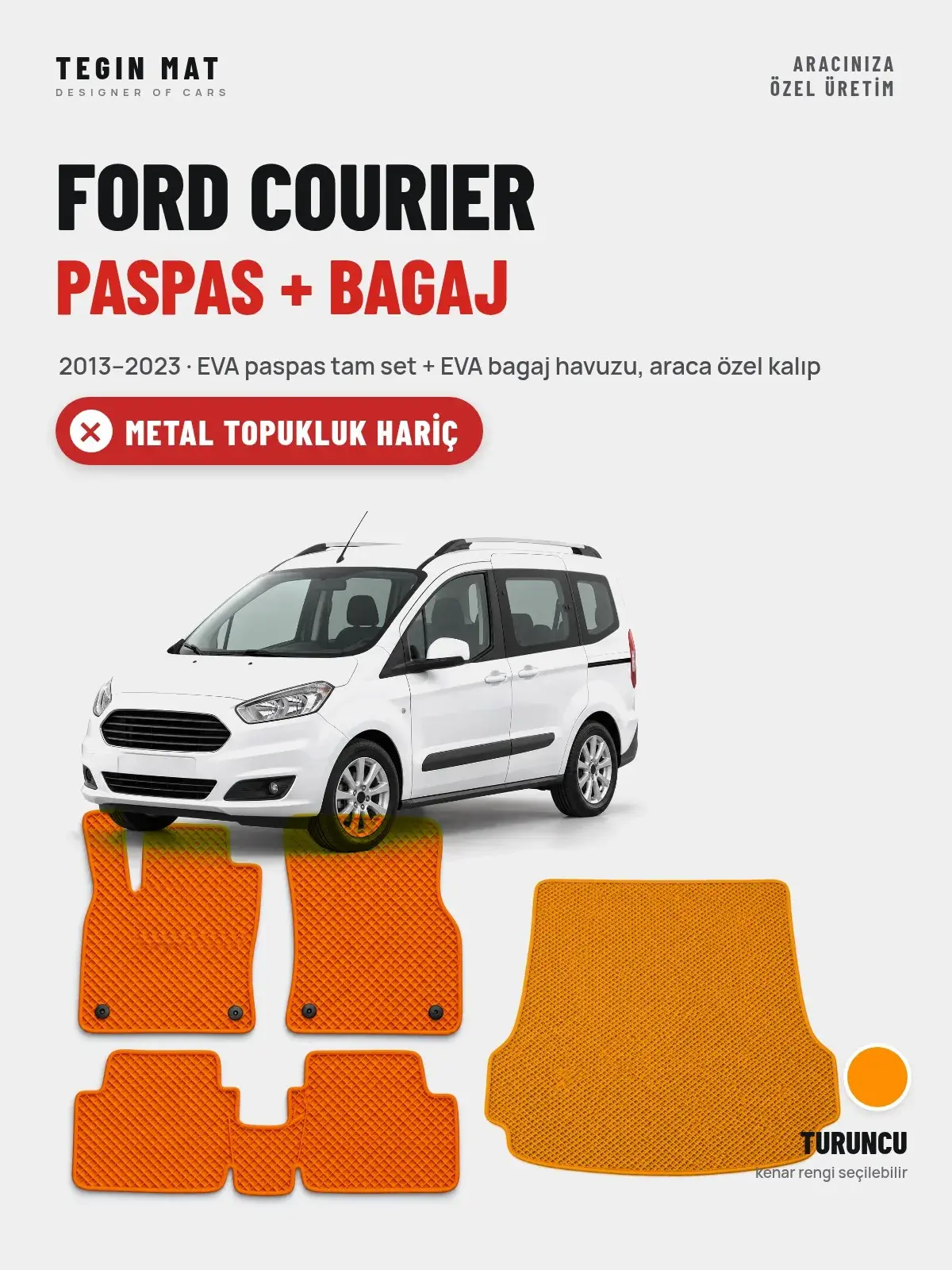 Ford Courier EVA Paspas + Bagaj Havuzu Seti (2013–2023) Turuncu – Metal Topukluk Hariç (1)