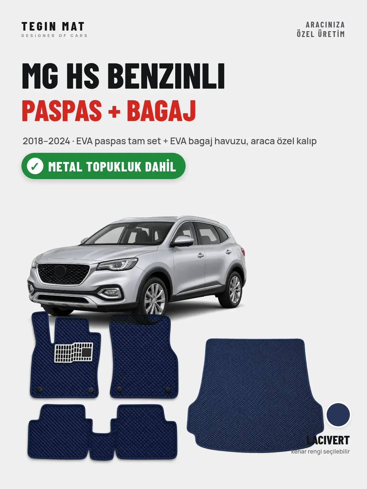 MG Hs Benzinli EVA Paspas + Bagaj Havuzu Seti (2018–2024) Lacivert – Metal Topukluk Dahil (1)