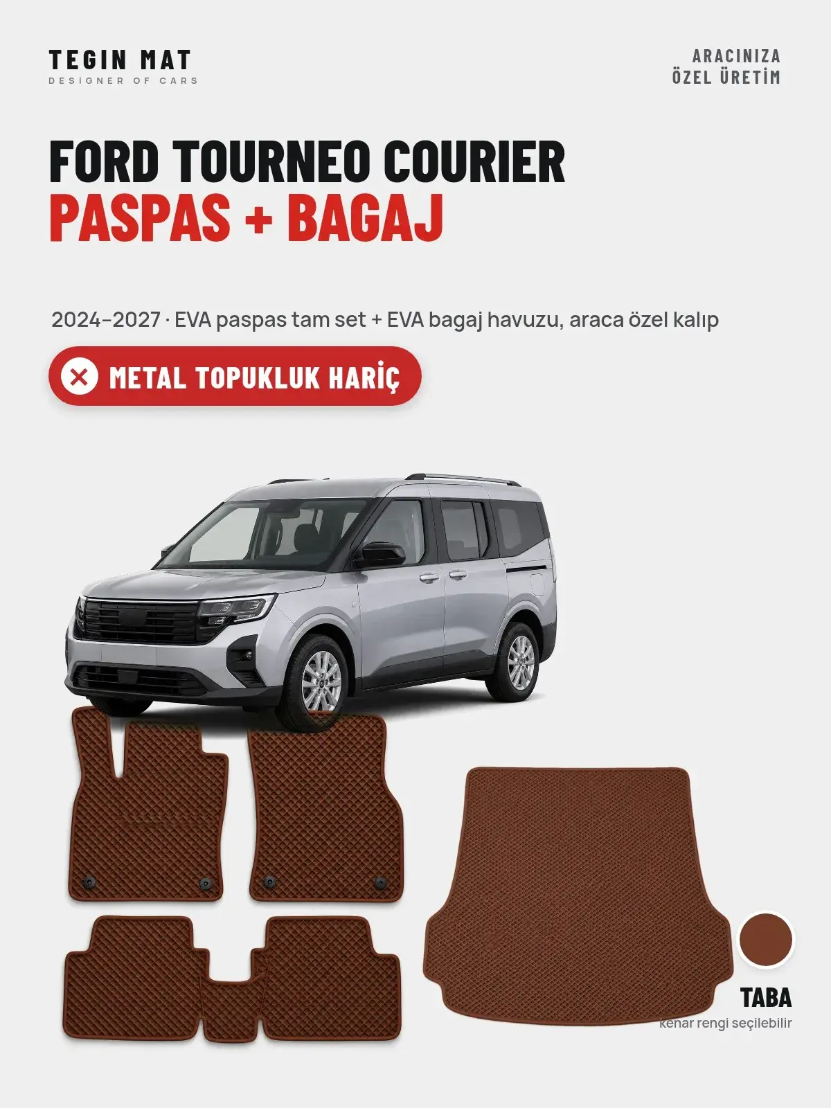Ford Tourneo Courier EVA Paspas + Bagaj Havuzu Seti (2024–2027) Taba – Metal Topukluk Hariç (1)