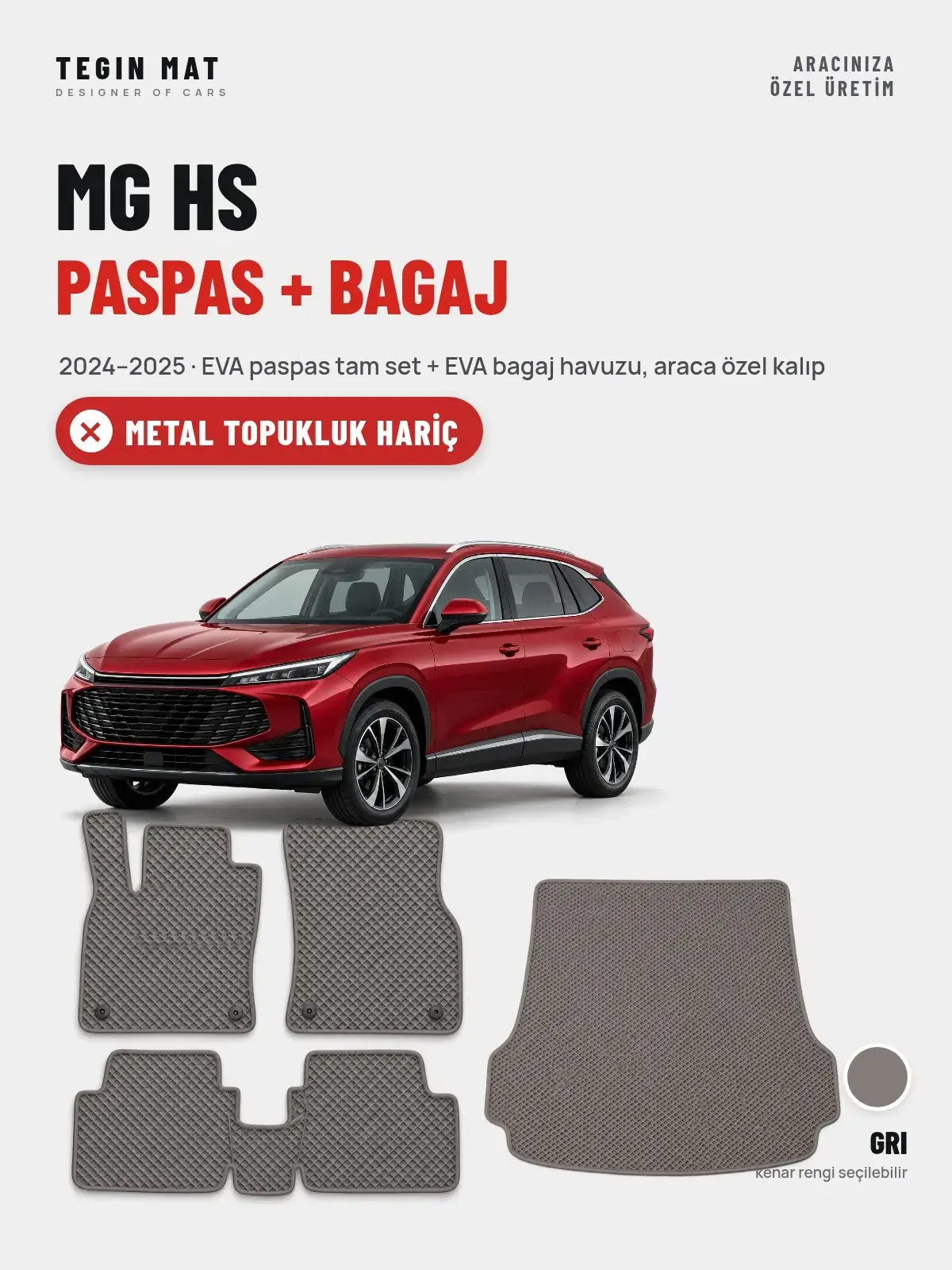 MG HS EVA Paspas + Bagaj Havuzu Seti (2024–2025) Gri – Metal Topukluk Hariç (1)