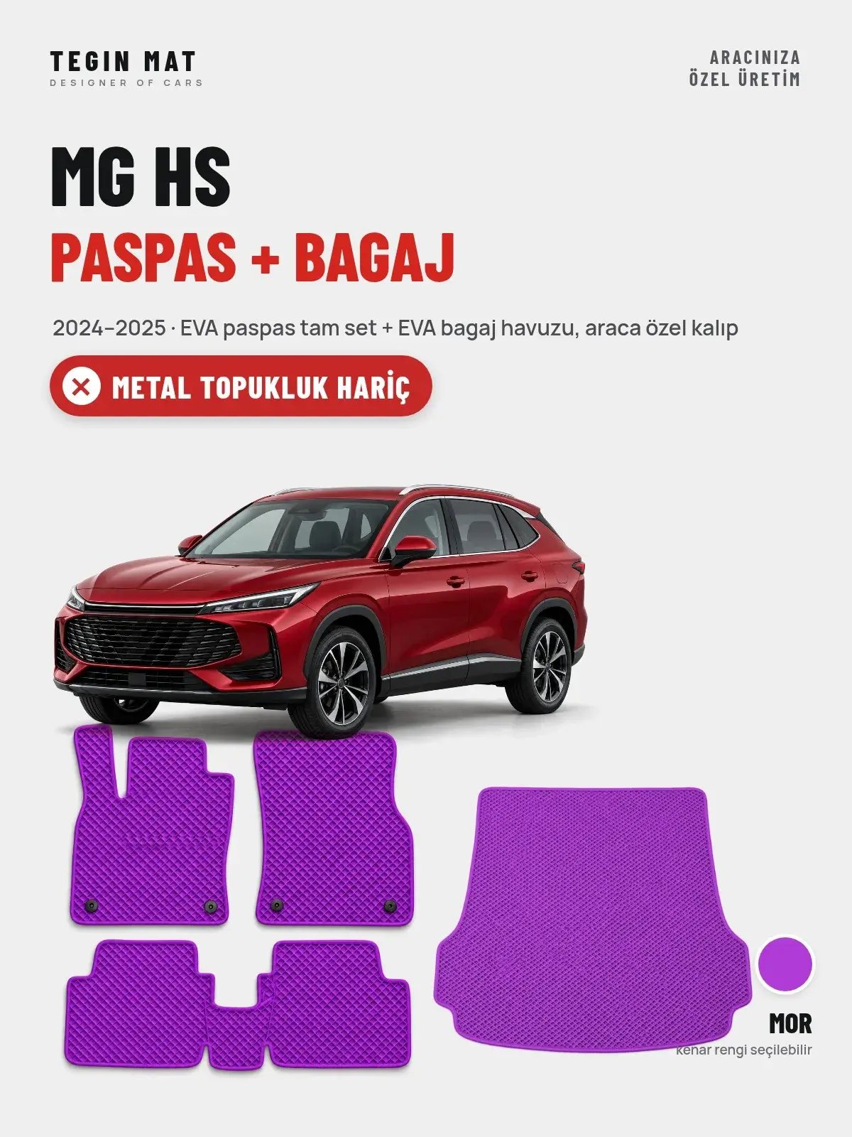 MG HS EVA Paspas + Bagaj Havuzu Seti (2024–2025) Mor – Metal Topukluk Hariç (1)