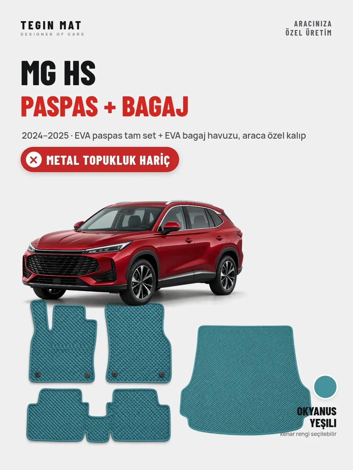 MG HS EVA Paspas + Bagaj Havuzu Seti (2024–2025) Okyanus Yeşili – Metal Topukluk Hariç (1)